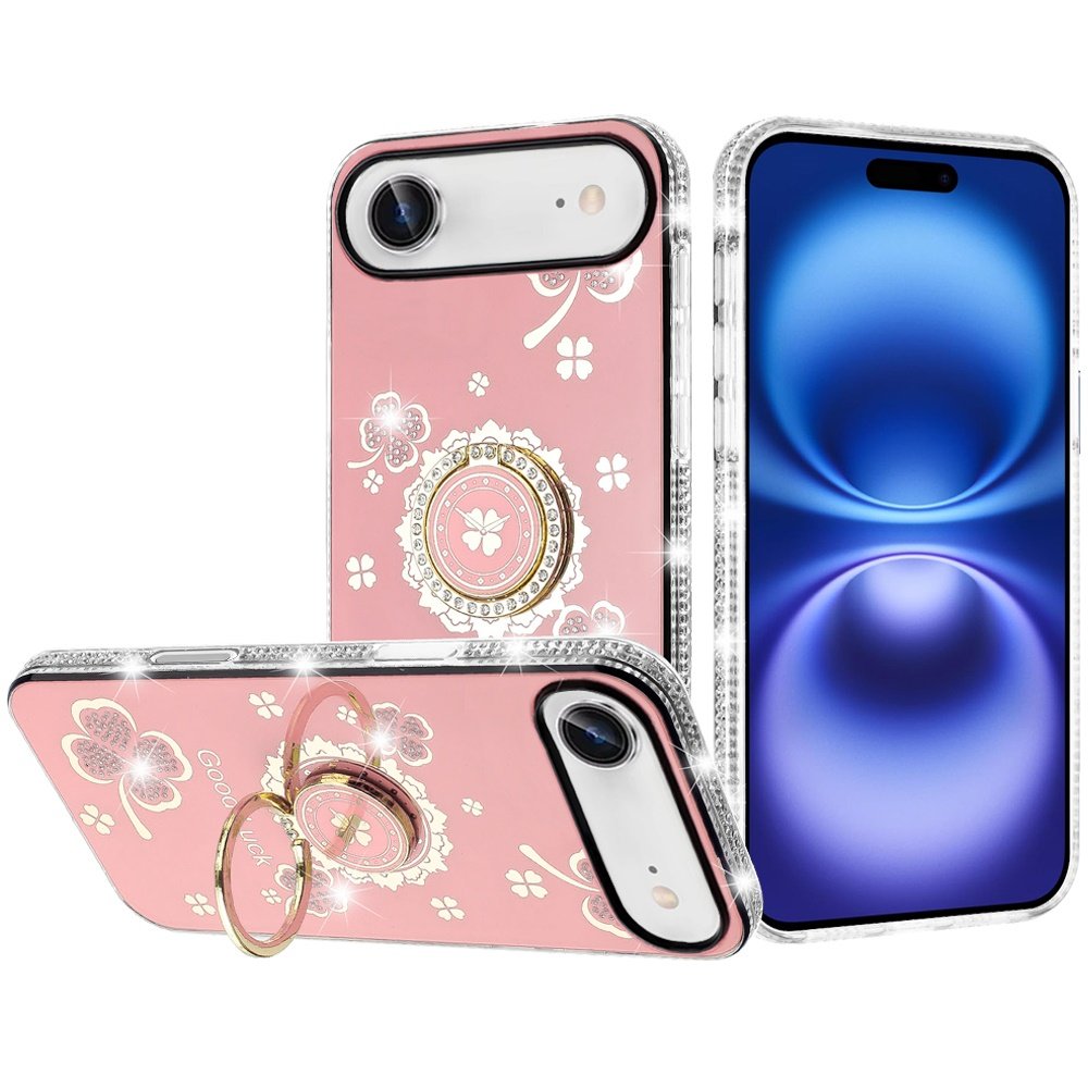 for iphone 17 air splendid glitter with diamonds all around edges ring stand case cover pink