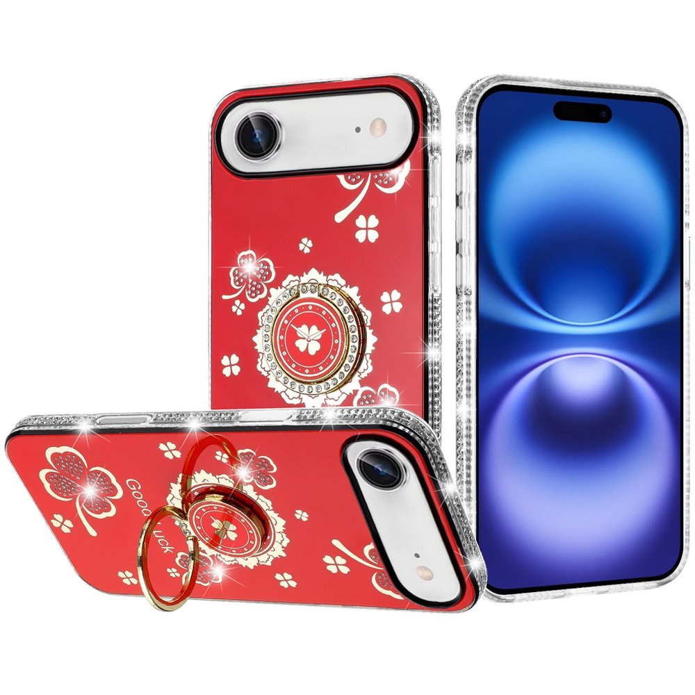 for iphone 17 air splendid glitter with diamonds all around edges ring stand case cover red