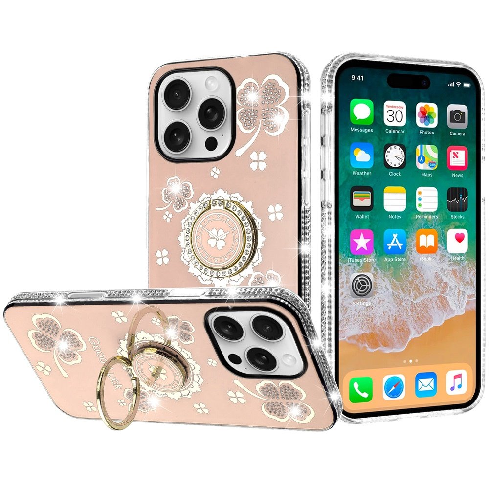 for iphone 16 pro max 6.9 inch splendid glitter with diamonds all around edges ring stand case cover gold