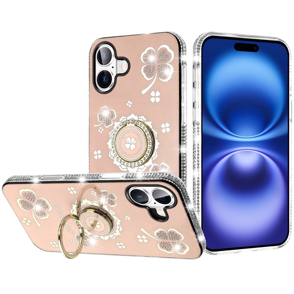 for iphone 17 splendid glitter with diamonds all around edges ring stand case cover gold