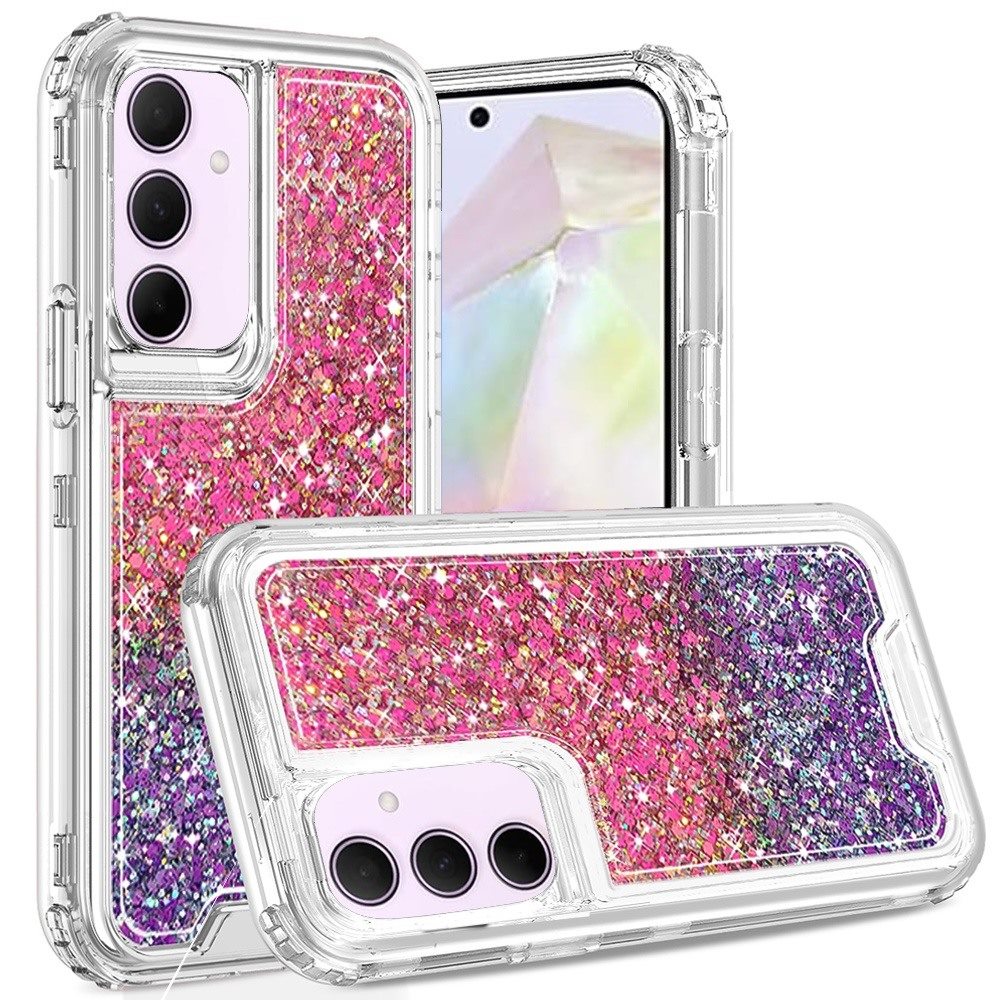 for samsung galaxy a36 / a56 epoxy sticker glitter 3in1 shockproof transparent hybrid case hot pink + purple
