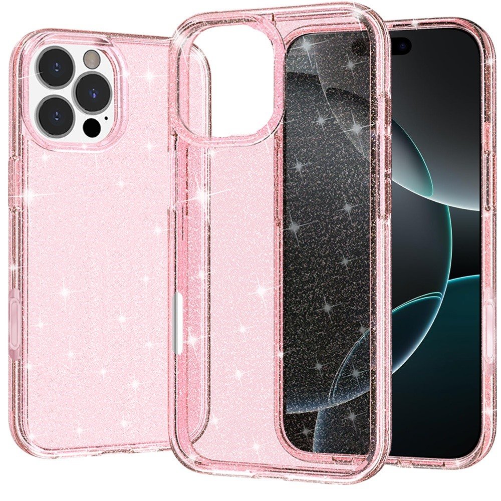 for iphone 16 pro max 6.9 inch glitter ultra thick 3mm transparent hybrid case cover pink