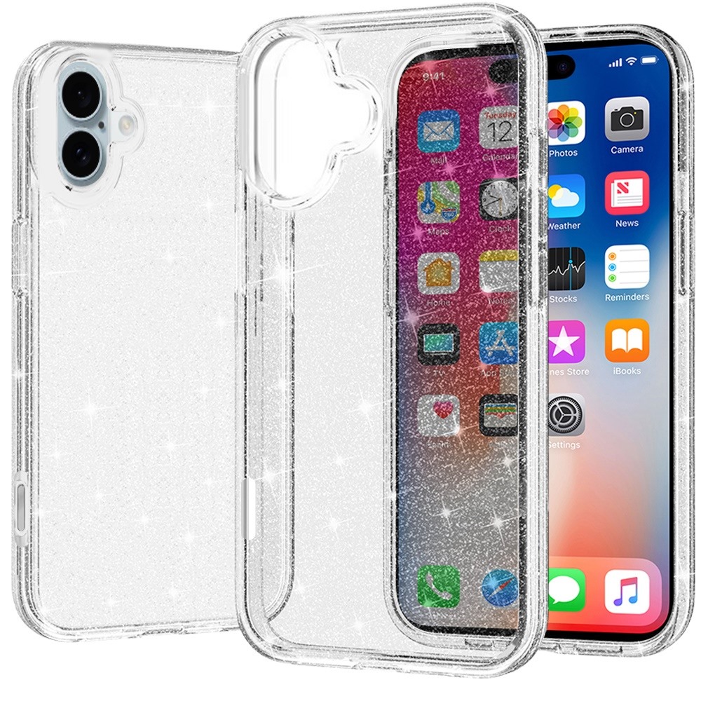 for iphone 16 6.1 inch glitter ultra thick 3mm transparent hybrid case cover clear