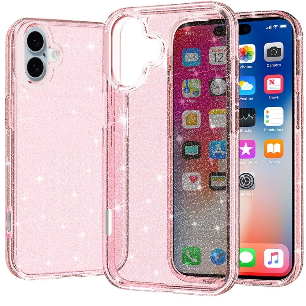 for iphone 16 6.1 inch glitter ultra thick 3mm transparent hybrid case cover pink