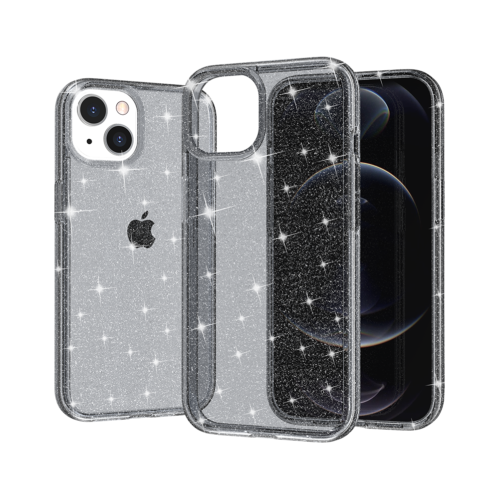 for iphone 15 glitter ultra thick 3mm transparent hybrid case cover smoke