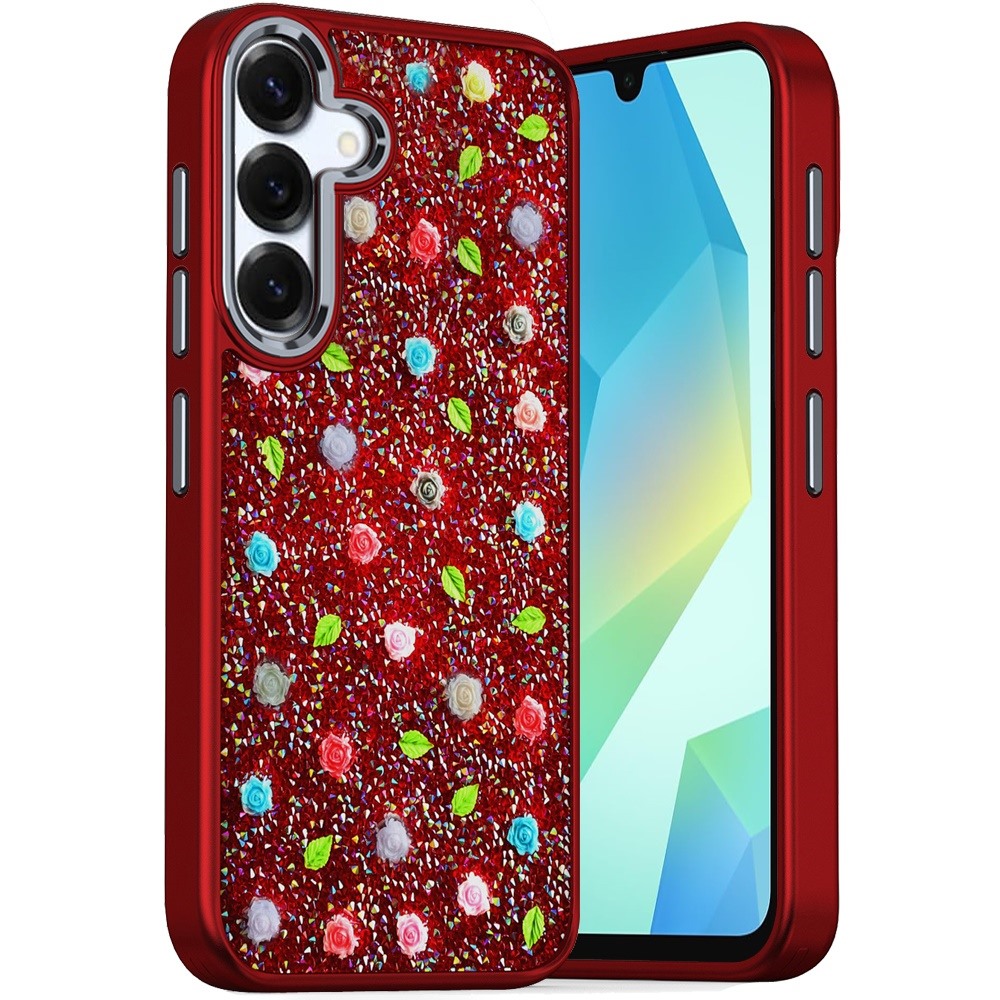 for samsung a16 5g stick on embedded glass diamonds of colorful floral arrangement hq hybrid case red