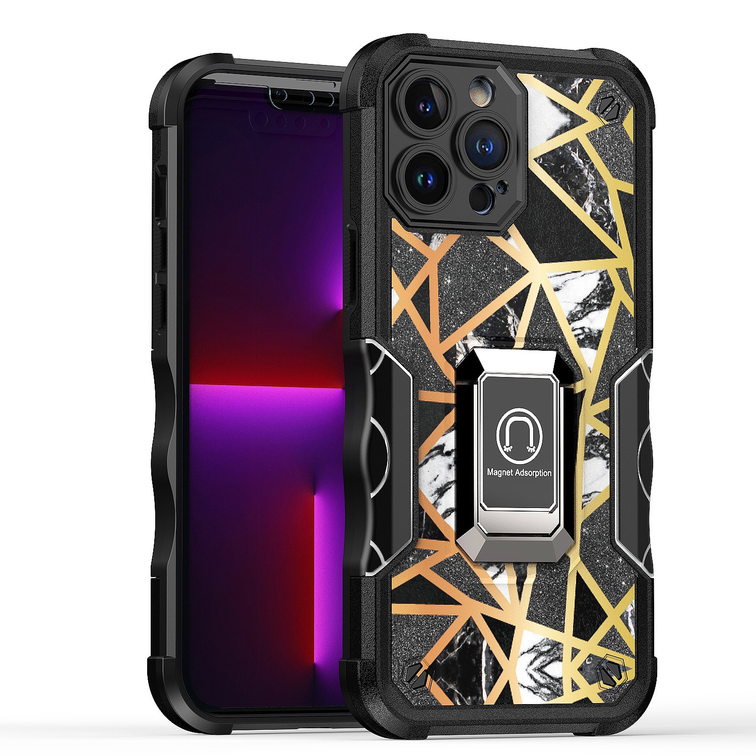 for apple iphone 14 pro 6.1" stellar hybrid imd design ring stand cover case a