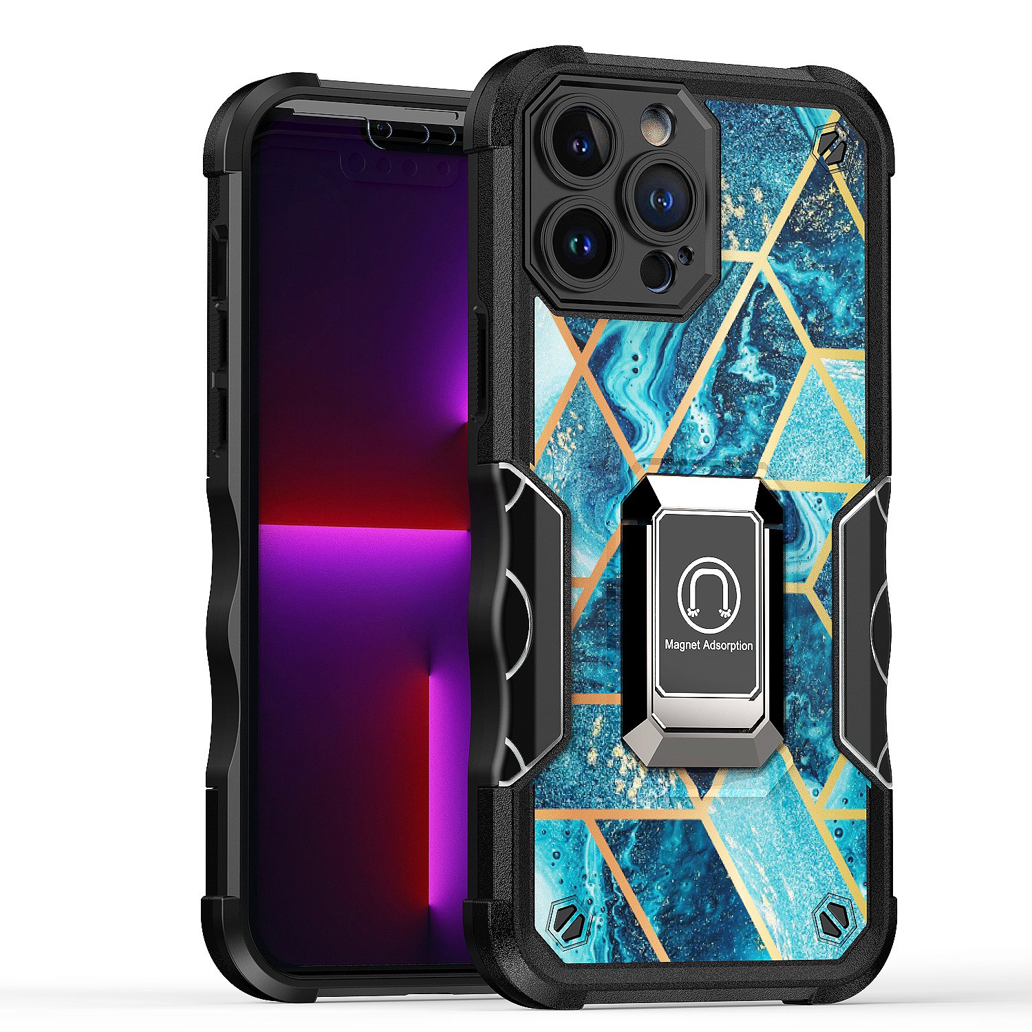 for apple iphone 14 pro 6.1" stellar hybrid imd design ring stand cover case b