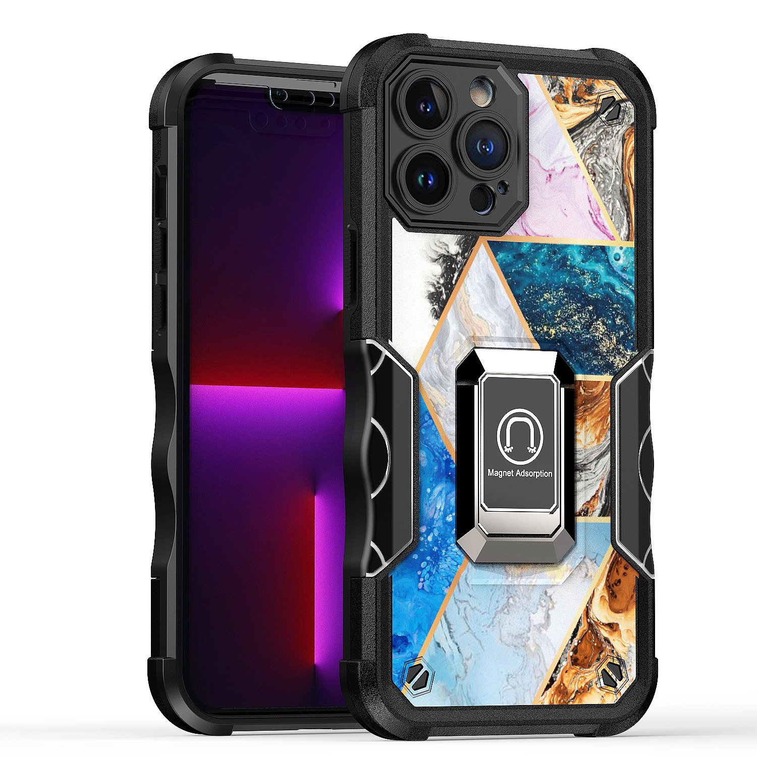 for apple iphone 14 pro 6.1" stellar hybrid imd design ring stand cover case c