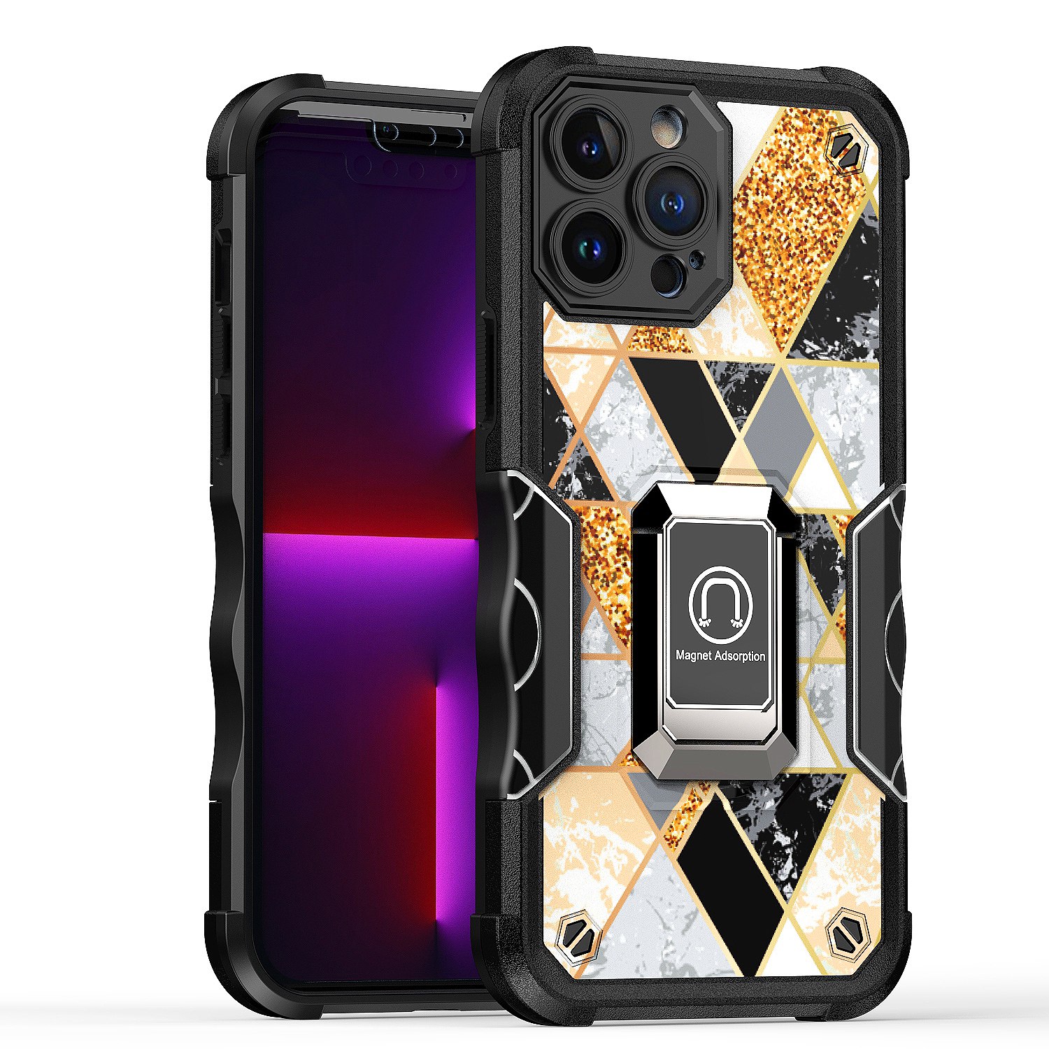 for apple iphone 14 pro 6.1" stellar hybrid imd design ring stand cover case d