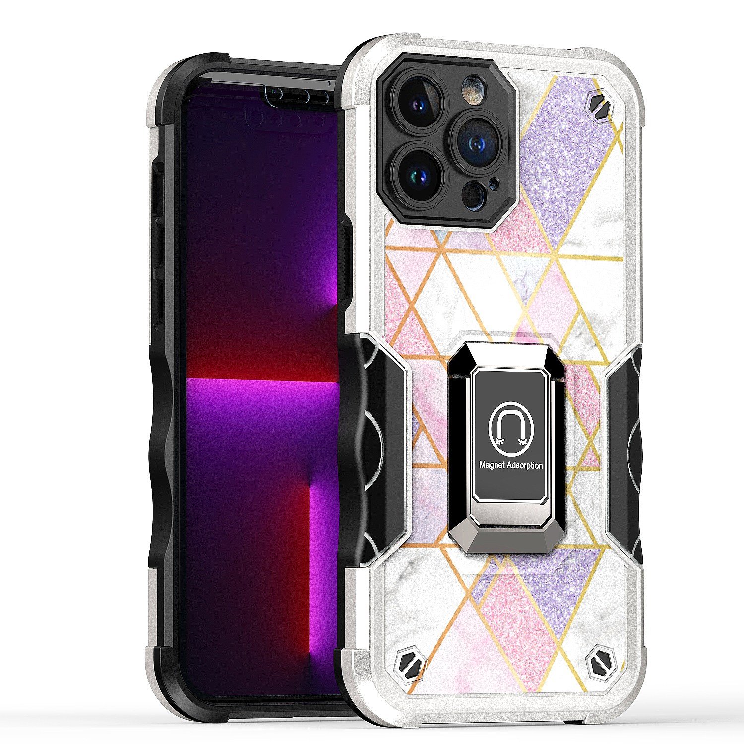 for apple iphone 14 pro 6.1" stellar hybrid imd design ring stand cover case e