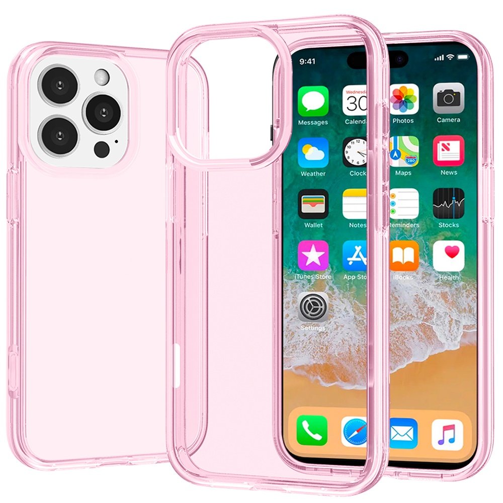 for iphone 16 pro max 6.9 inch sturdy ultra thick 3mm transparent hybrid case cover pink