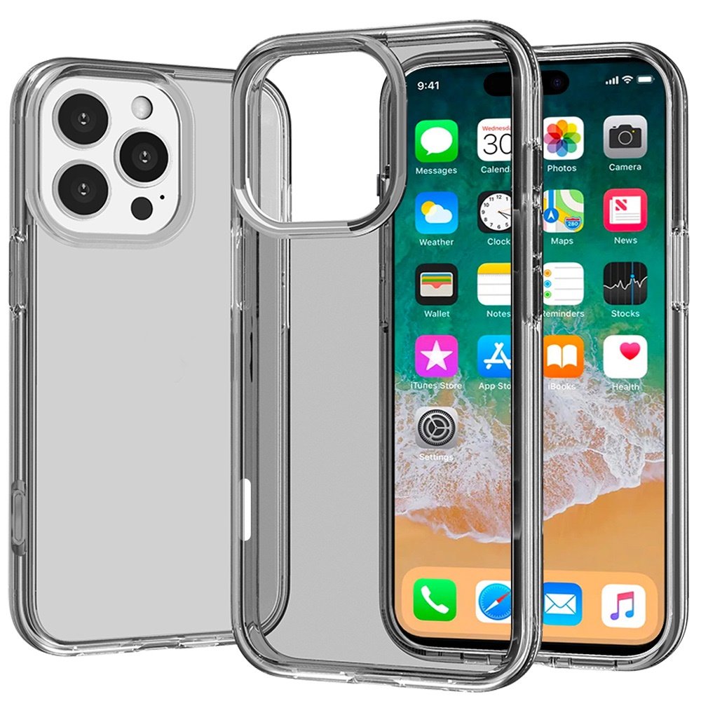 for iphone 16 pro max 6.9 inch sturdy ultra thick 3mm transparent hybrid case cover smoke