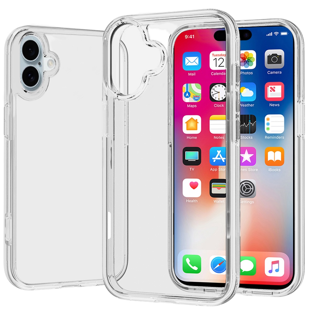 for iphone 16 6.1 inch sturdy ultra thick 3mm transparent hybrid case cover clear