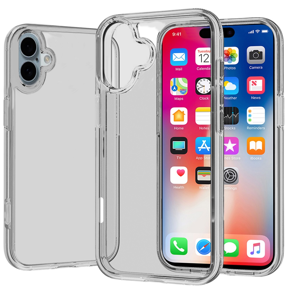 for iphone 16 6.1 inch sturdy ultra thick 3mm transparent hybrid case cover smoke