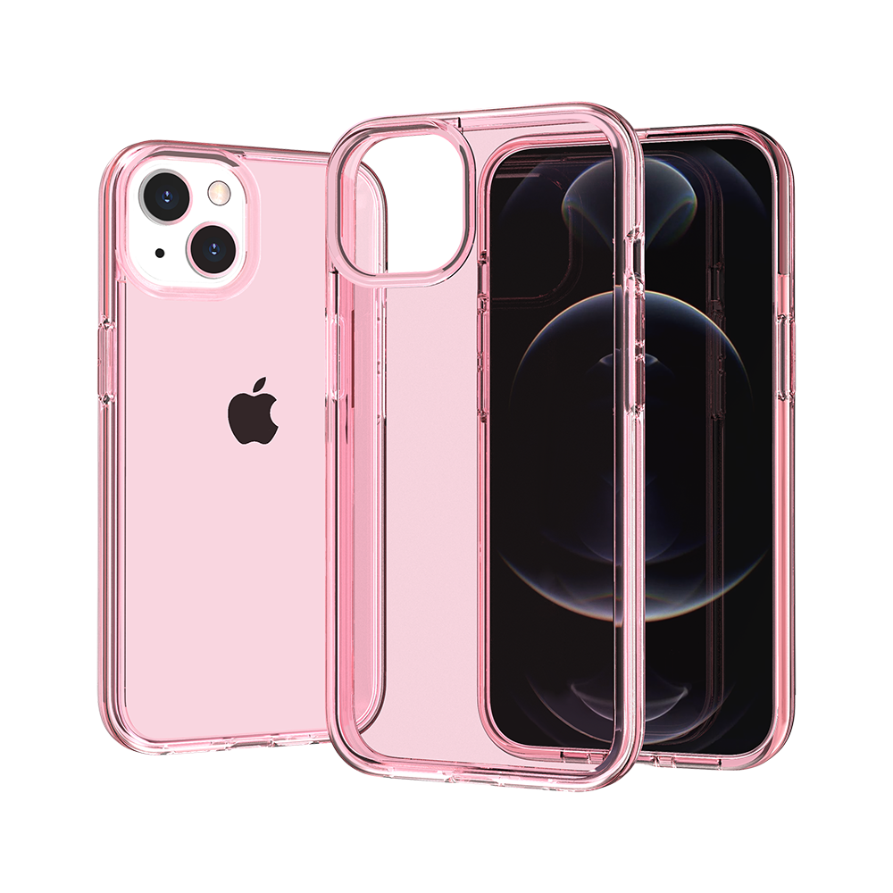 for apple iphone 14 pro max 6.7" sturdy ultra thick 3mm transparent hybrid case cover pink