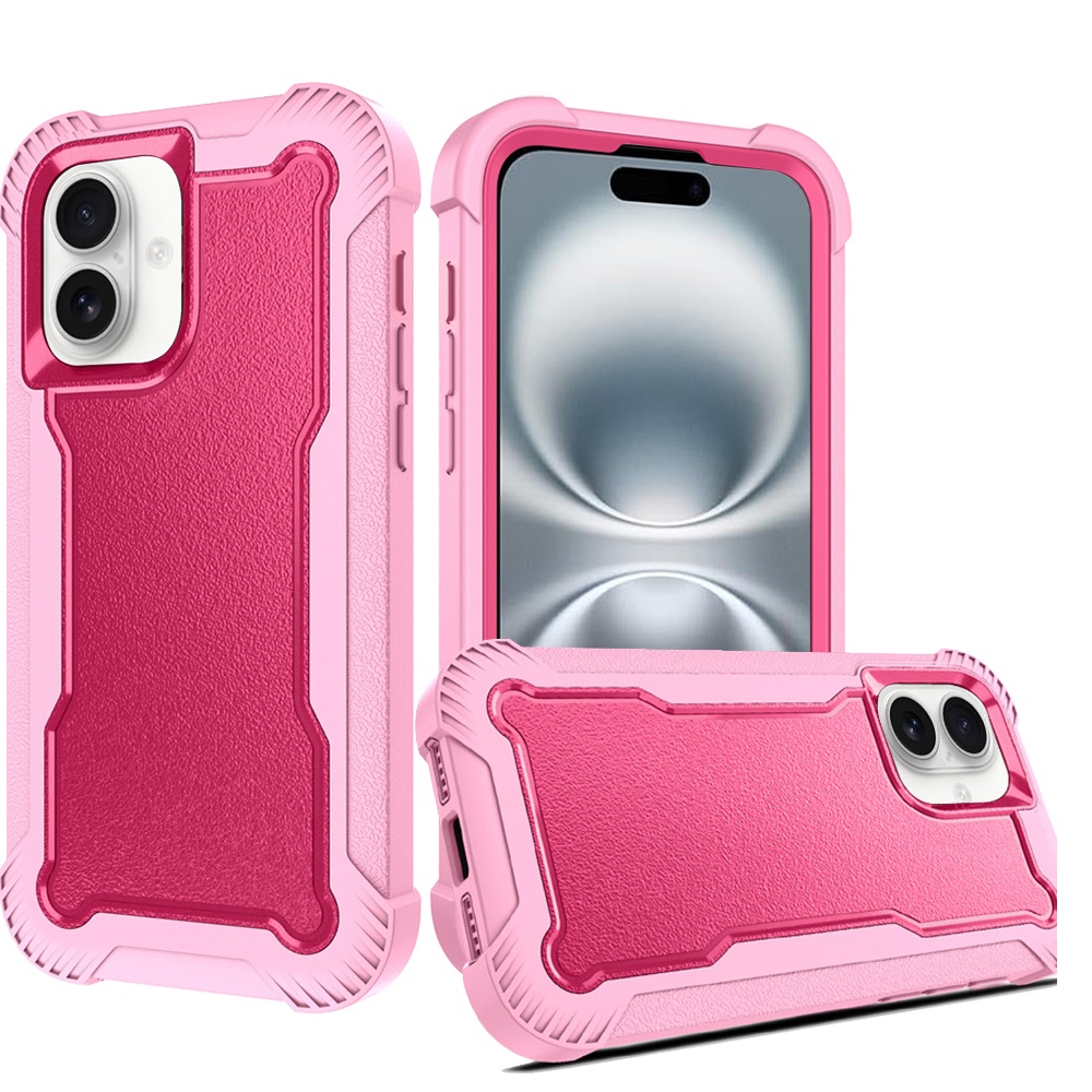 for iphone 16 6.1 inch sturdy think 3in1 tough hybrid hot pink