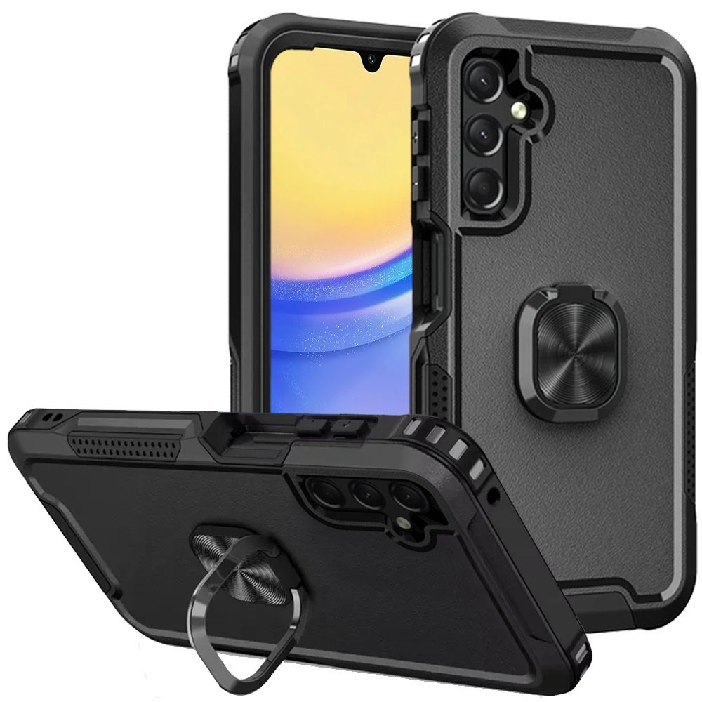 for samsung a15 5g superior 3in1 magnetic ring stand case cover black