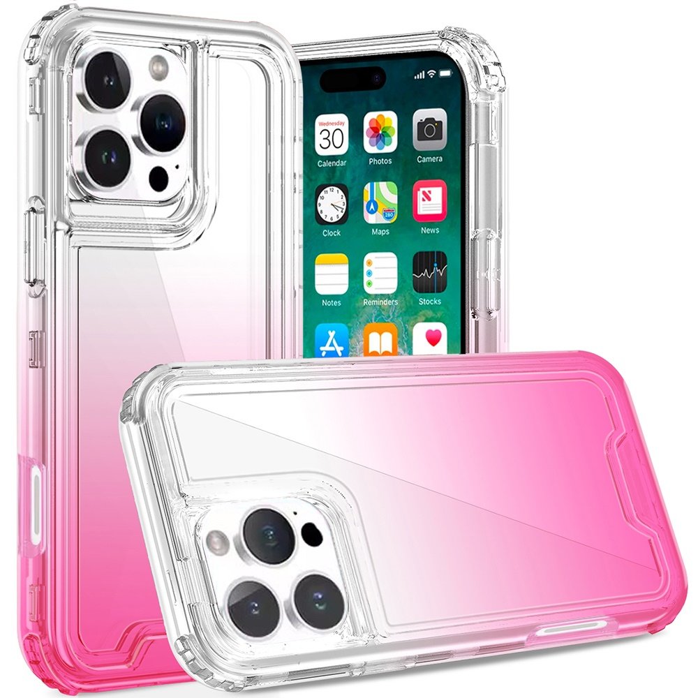 for iphone 16 pro max 6.9 inch 3in1 two tone shockproof transparent hybrid case clear + pink