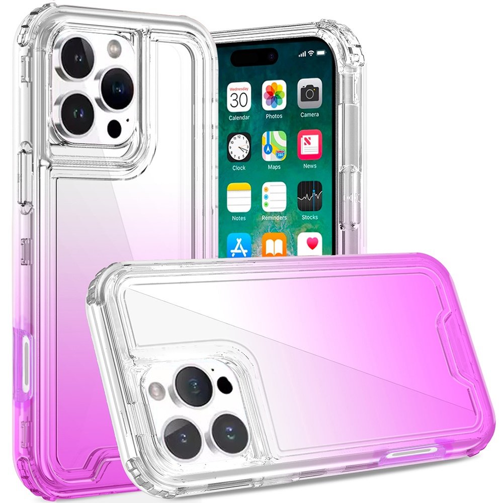 for iphone 16 pro max 6.9 inch 3in1 two tone shockproof transparent hybrid case clear + purple