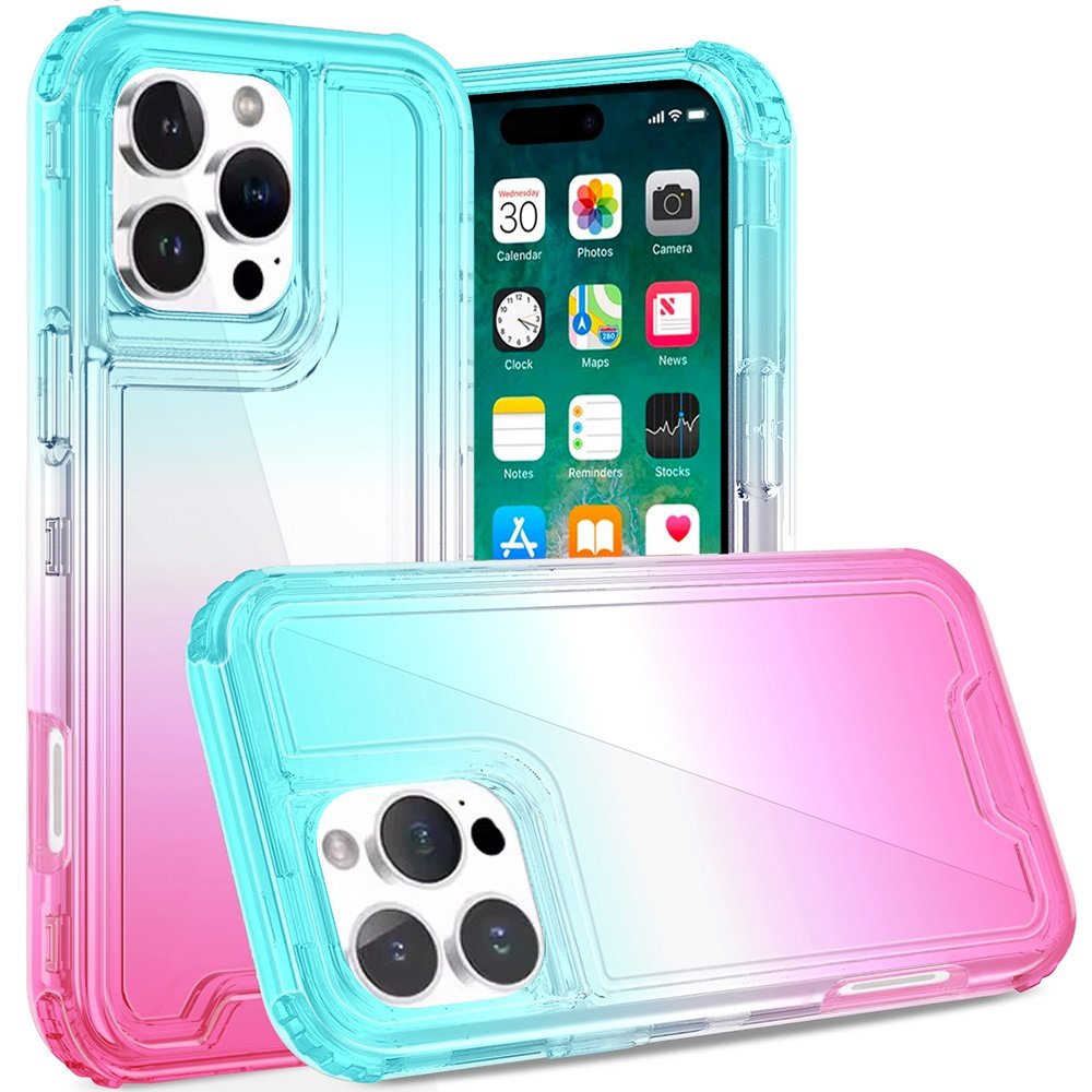 for iphone 16 pro max 6.9 inch 3in1 two tone shockproof transparent hybrid case light blue + pink