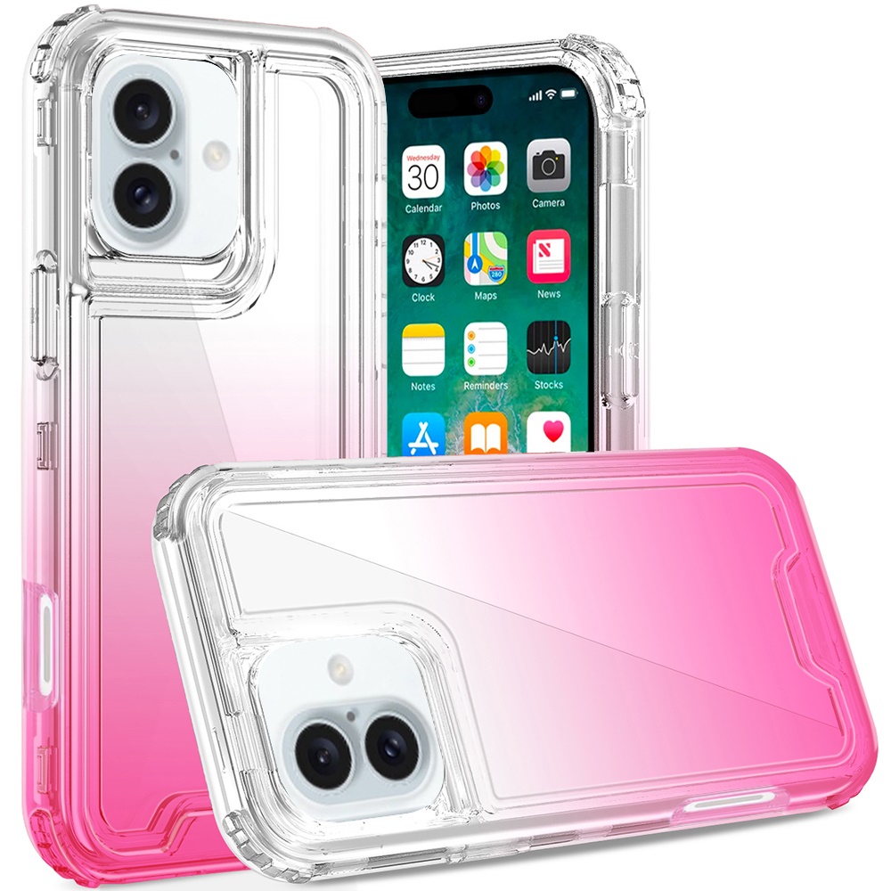 for iphone 16 plus 6.7 inch 3in1 two tone shockproof transparent hybrid case clear + purple