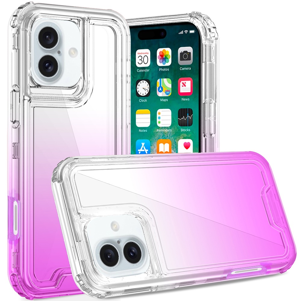 for iphone 16 plus 6.7 inch 3in1 two tone shockproof transparent hybrid case clear + pink