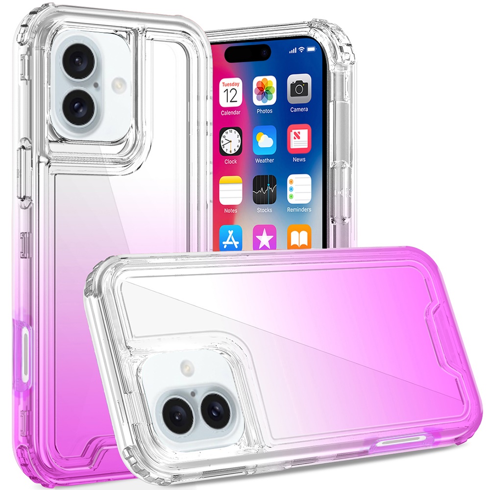 for iphone 16 6.1 inch 3in1 two tone shockproof transparent hybrid case clear + purple