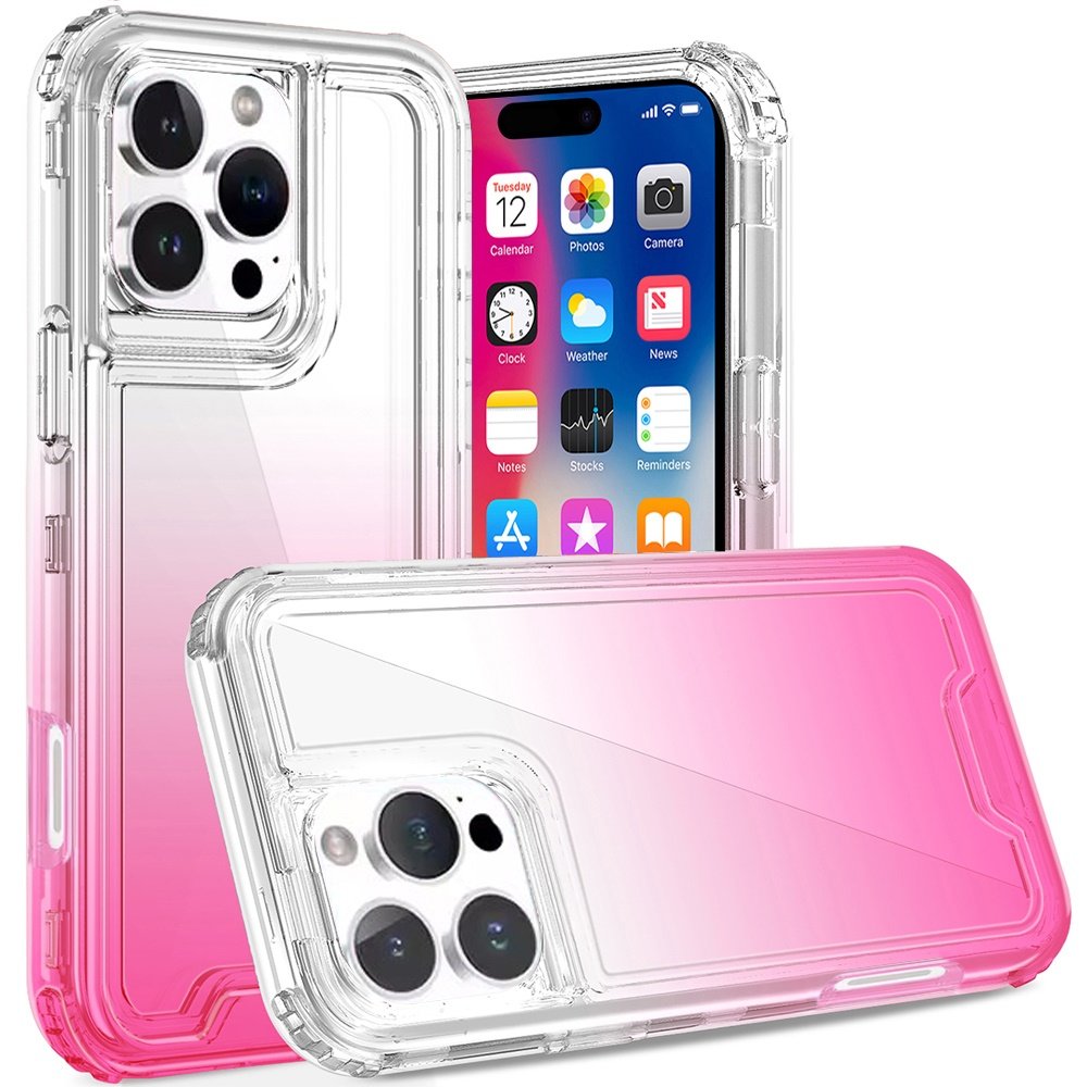 for iphone 16 pro 6.3 inch 3in1 two tone shockproof transparent hybrid case clear + pink