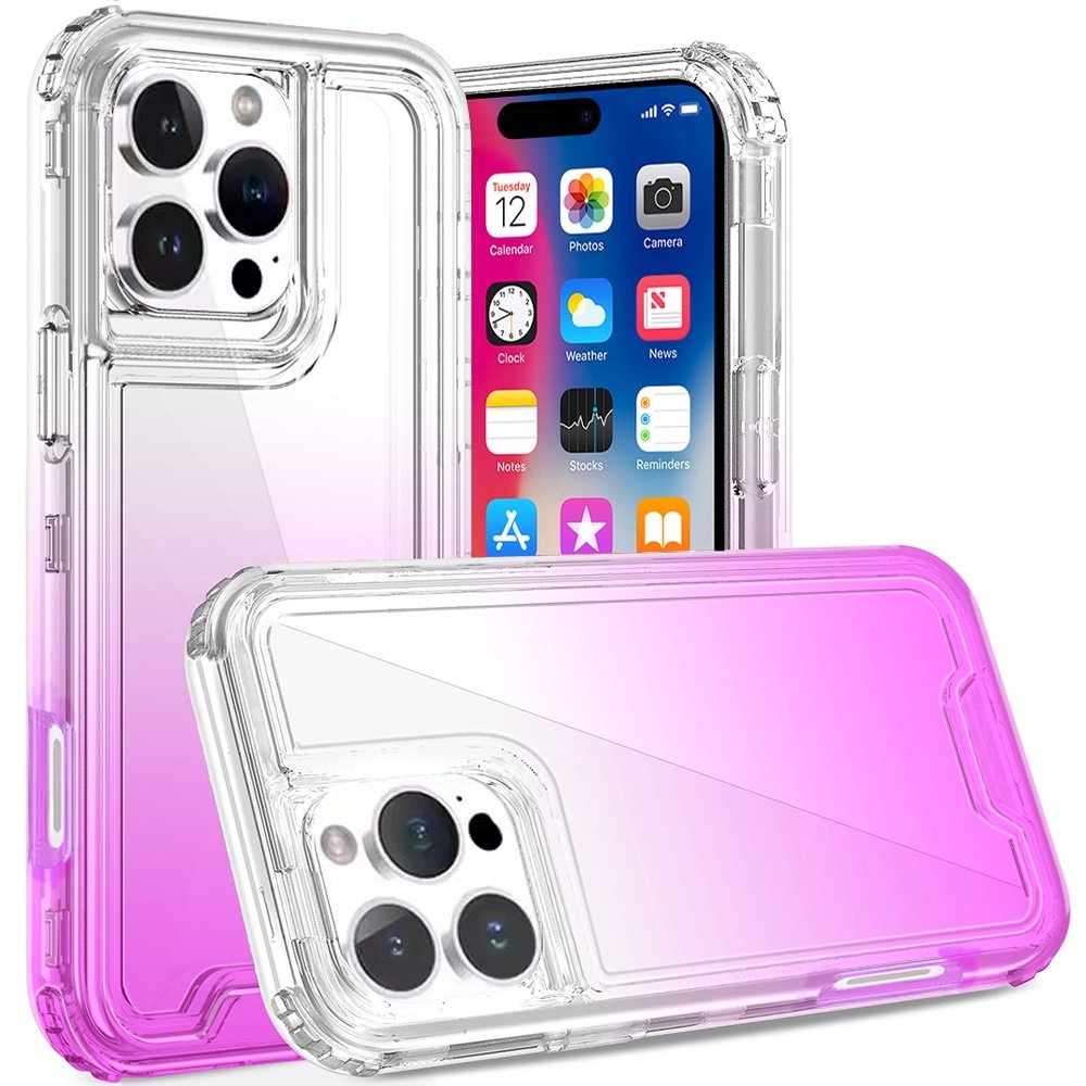 for iphone 16 pro 6.3 inch 3in1 two tone shockproof transparent hybrid case clear + purple