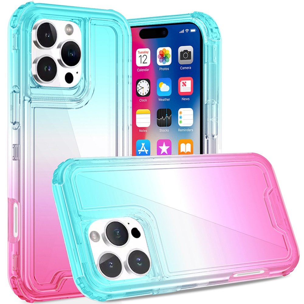 for iphone 16 pro 6.3 inch3in1 two tone shockproof transparent hybrid case light blue + pink