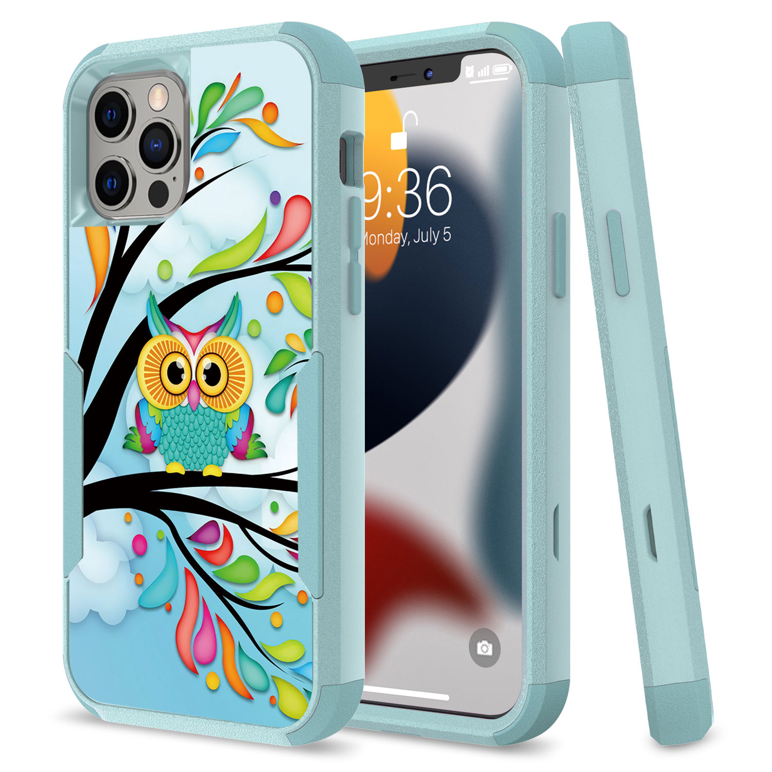 for apple iphone 14 pro 6.1" tough anti slip hybrid case cover owl