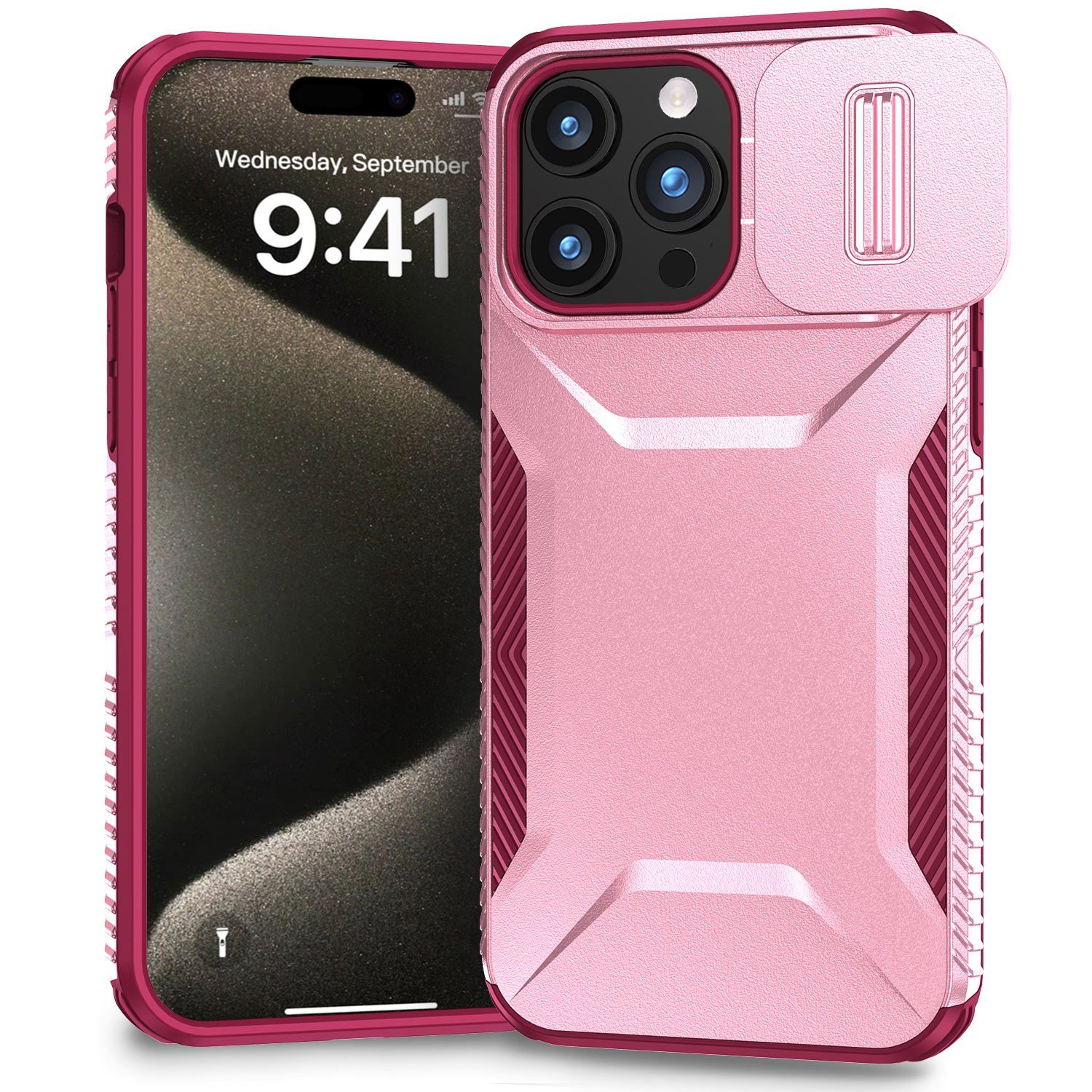 for ip15 pro max ultimate u design hybrid with camera window covering pink+burgundy