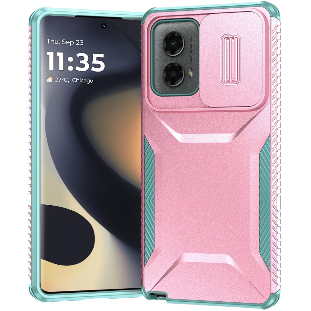 for motorola edge 2024 ultimate u design hybrid with camera window covering pink+teal