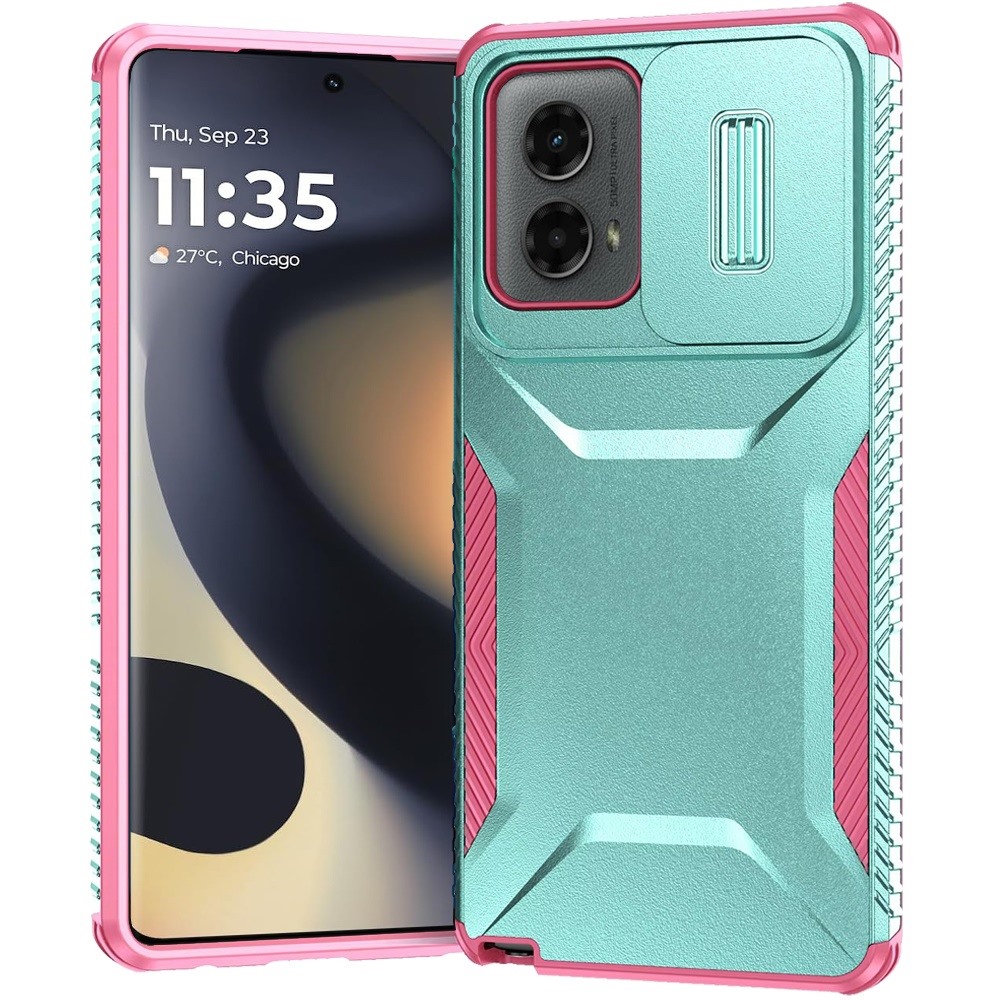 for motorola edge 2024 ultimate u design hybrid with camera window covering teal+pink