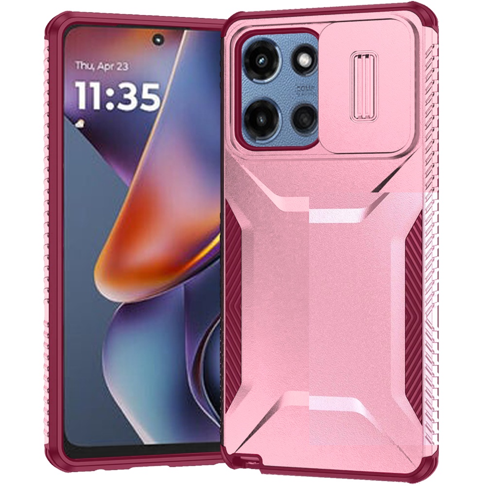 for moto g 5g 2025/2026 g play 2026 ultimate u design hybrid with camera window covering pink+burgundy