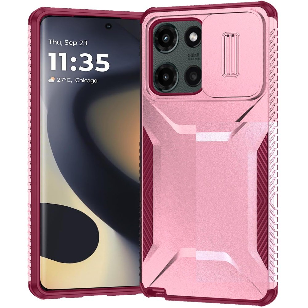 for motorola edge 2025 ultimate u design hybrid with camera window covering pink+burgundy