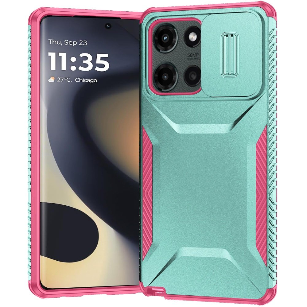 for motorola edge 2025 ultimate u design hybrid with camera window covering teal+hot pink