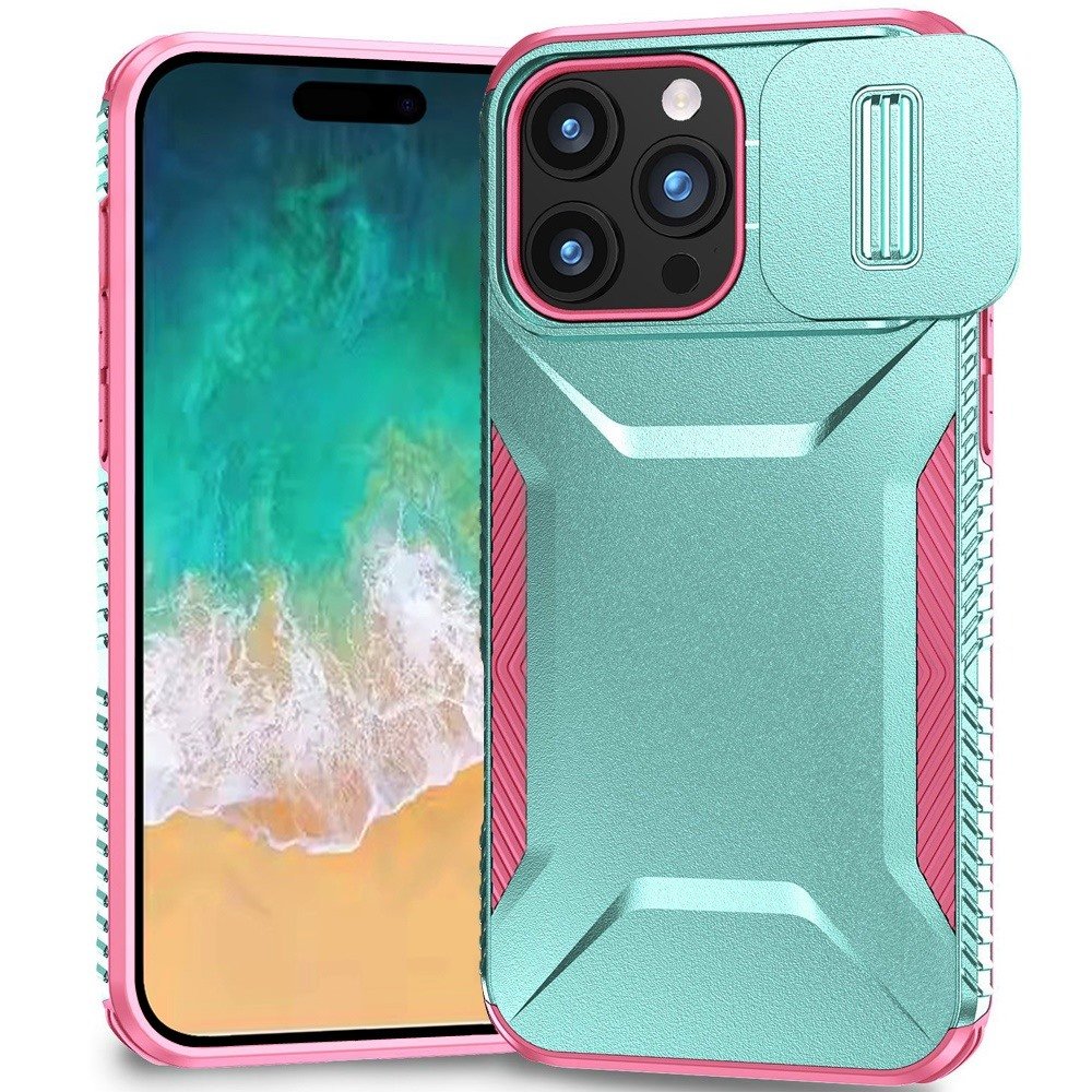 for iphone 16 pro max 6.9 inch ultimate u design hybrid with camera window covering teal+pink