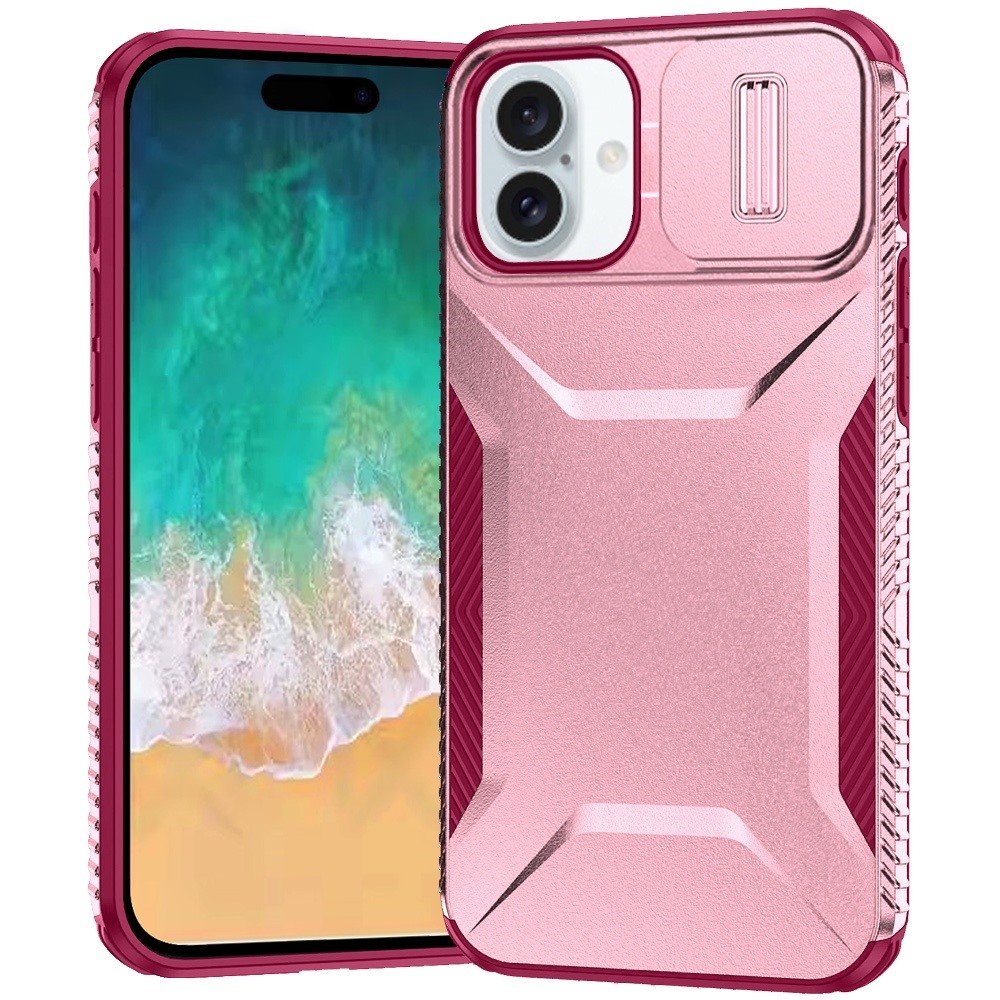for iphone 16 plus 6.7 inch ultimate u design hybrid with camera window covering pink+burgundy