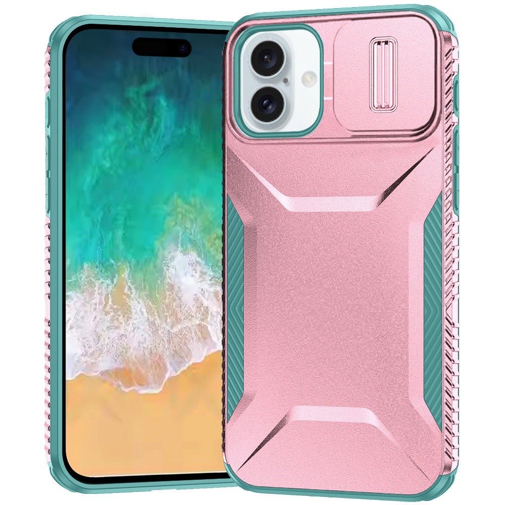 for iphone 16 plus 6.7 inch ultimate u design hybrid with camera window covering pink+teal