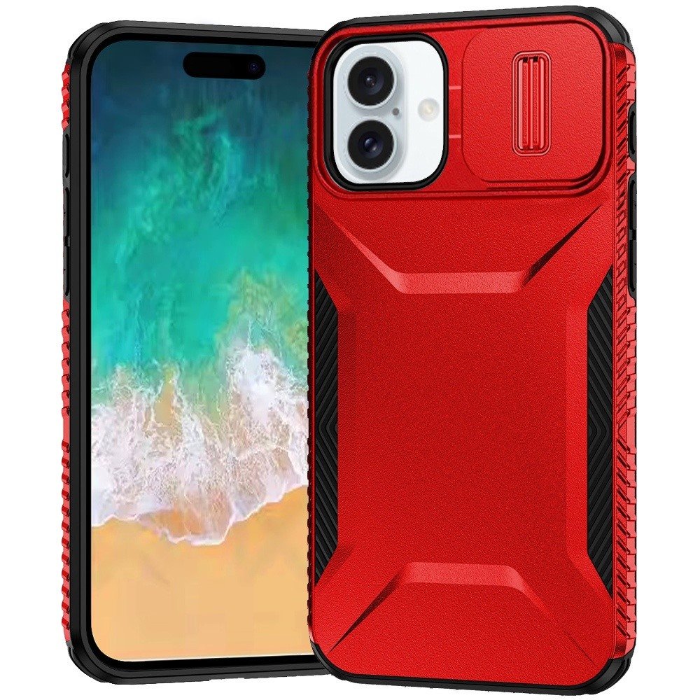 for iphone 16 plus 6.7 inch ultimate u design hybrid with camera window covering red