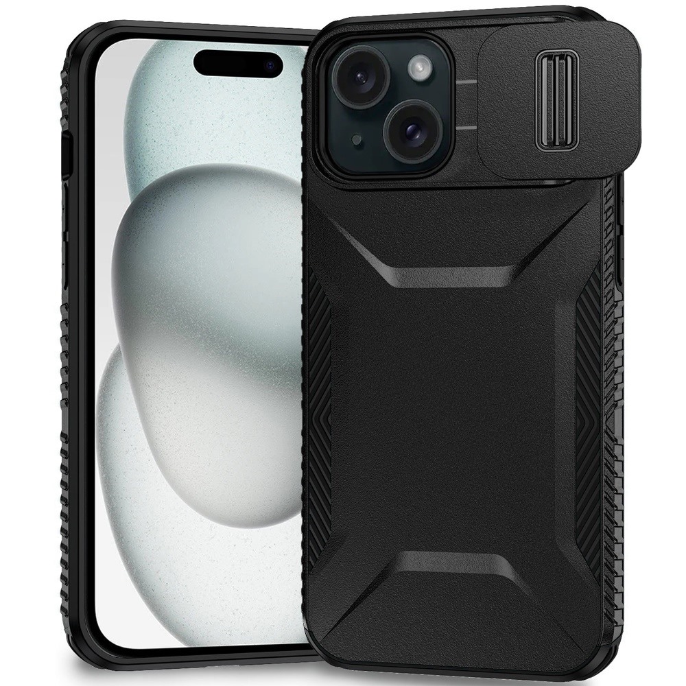 for iphone 15 ultimate u design hybrid with camera window covering black