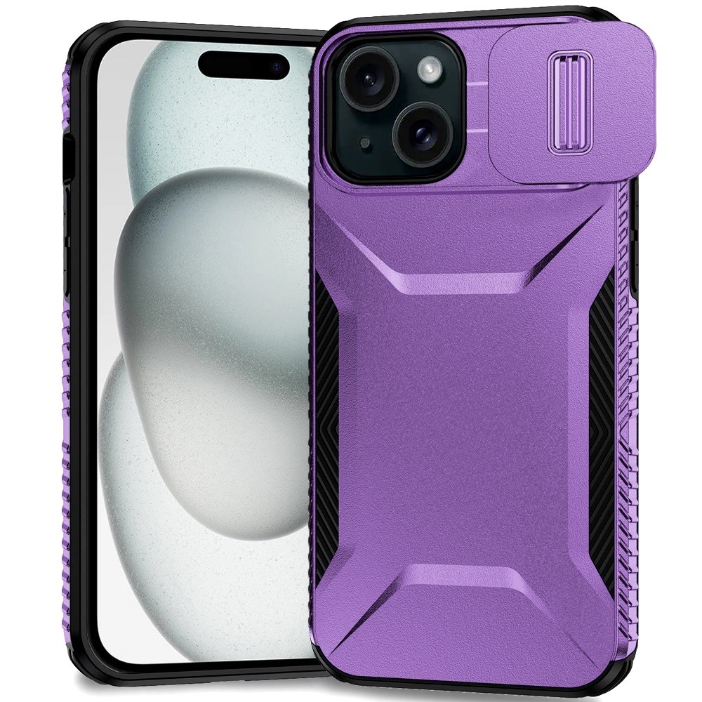 for iphone 15 ultimate u design hybrid with camera window covering purple