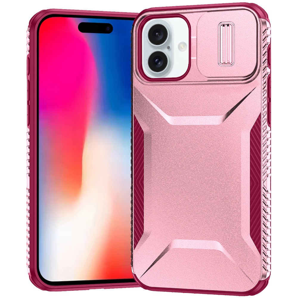 for iphone 16 6.1 inch ultimate u design hybrid with camera window covering pink+burgundy