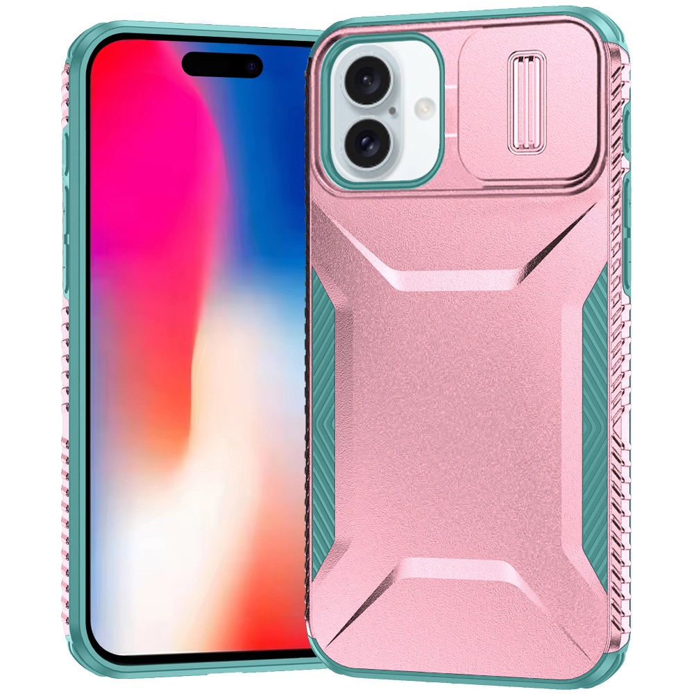 for iphone 16 6.1 inch ultimate u design hybrid with camera window covering pink+teal