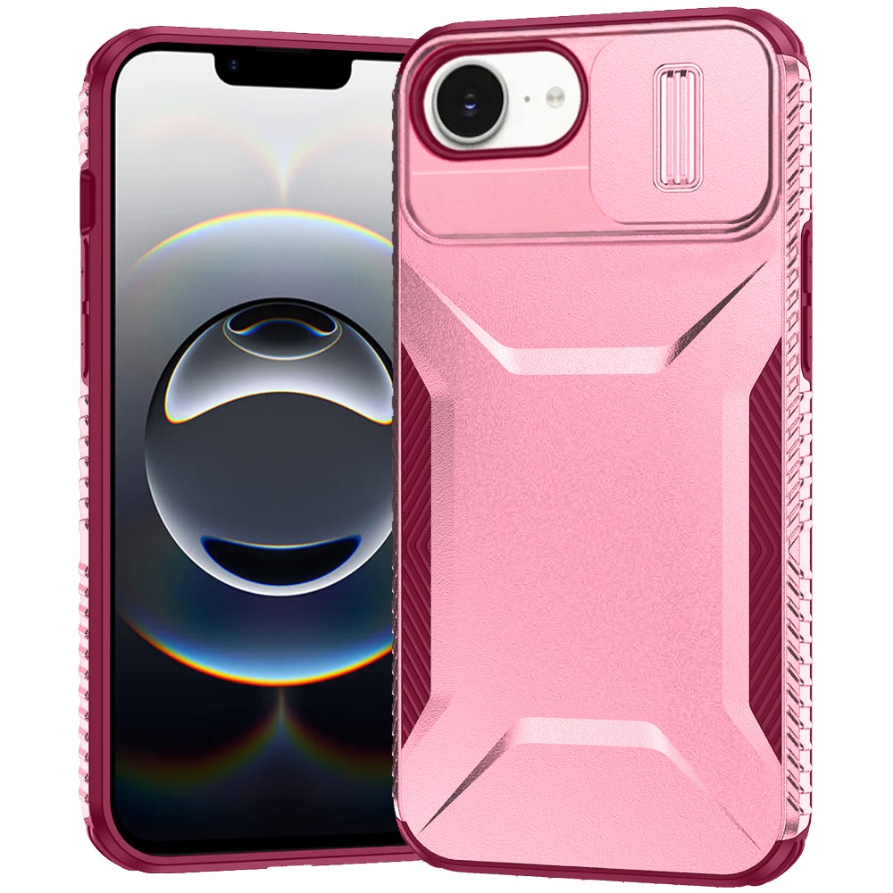 for iphone 17e / 16e / se4 ultimate u design hybrid with camera window covering pink+burgundy