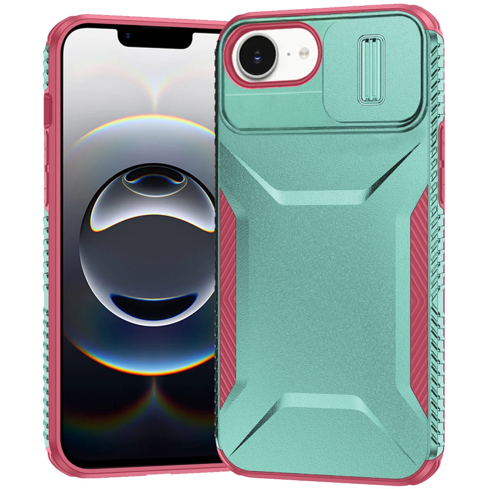 for iphone 17e / 16e / se4 ultimate u design hybrid with camera window covering teal+hot pink