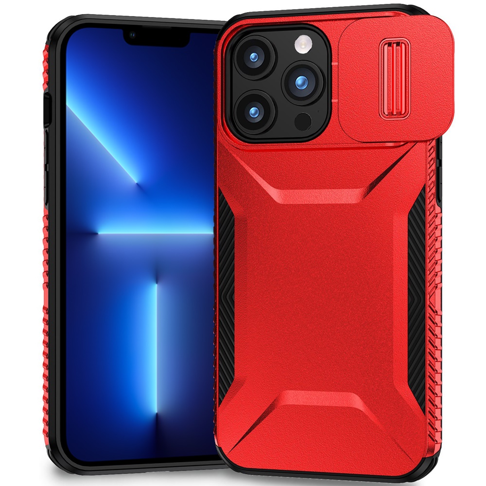 for iphone 13 pro max ultimate u design hybrid with camera window covering red