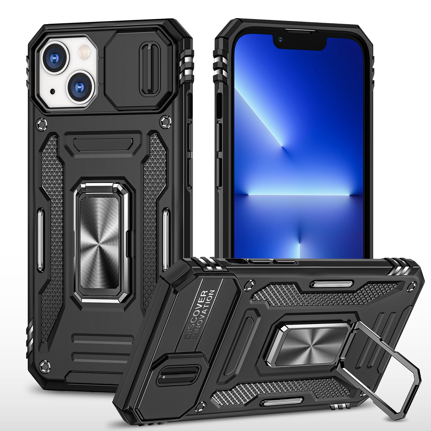 for iphone 13 pro max utter tough metal ring movable camera window hybrid case cover black